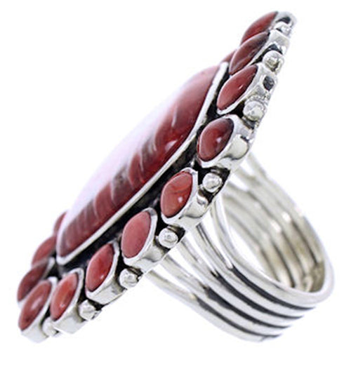 Southwest Red Oyster Shell Large Statement Ring Size 6-3/4 BW72082